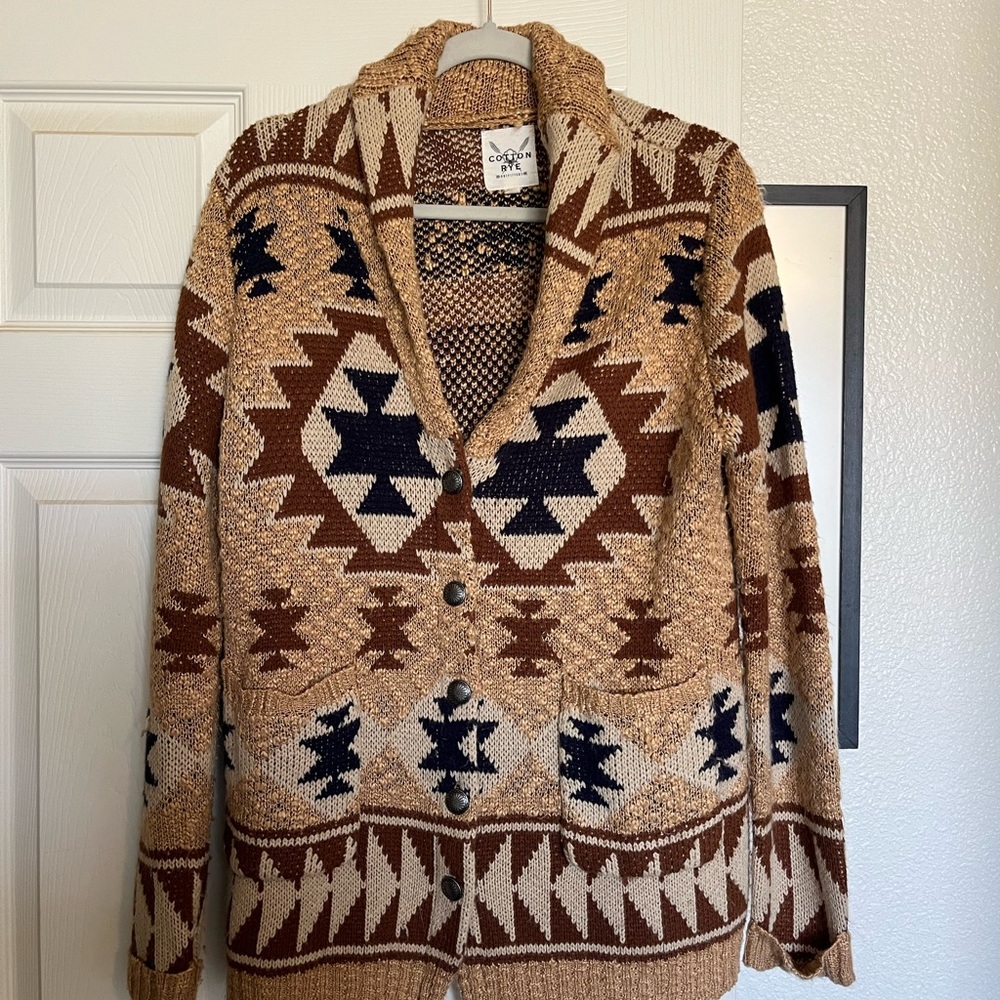 Cozy Cotton Rye Aztec Patterned Cardigan